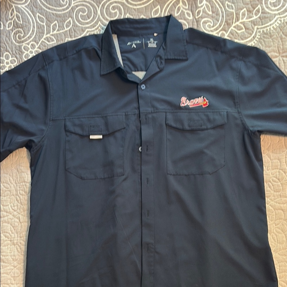 Braves Antigua Blue Casual Button Down Shirt